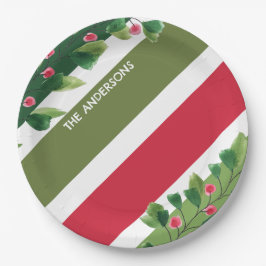 Prato De Papel Ramificação De Berry De Cor Vermelha E Verde Perso