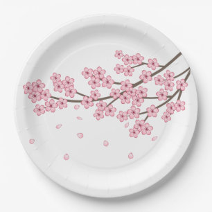 Prato De Papel Ramificação do Flor do Cereja Sakura Japonês