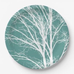 Prato De Papel Ramificações de Árvore Negra Verde Teal