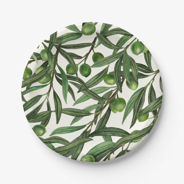 Prato De Papel Ramos de oliveira em branco (Frente)
