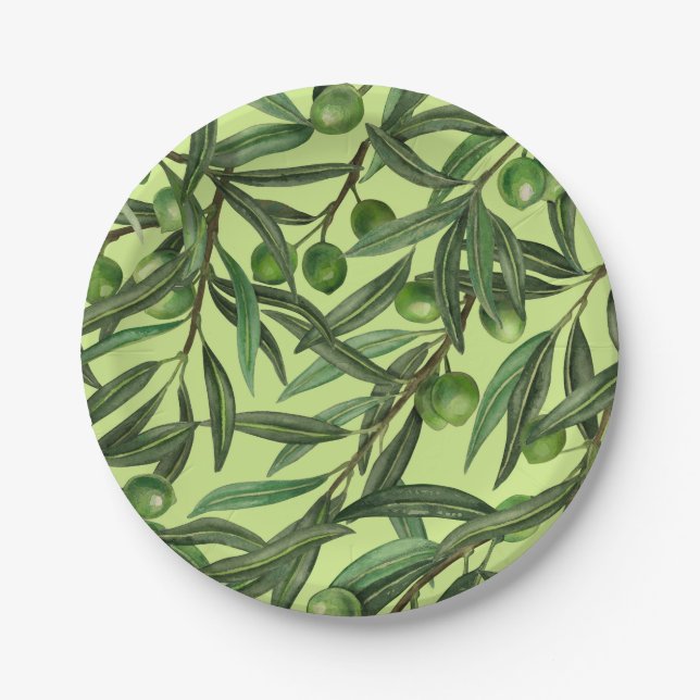 Prato De Papel ramos de oliveira em verde de melada (Frente)