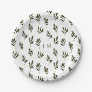Prato De Papel Ramos Rustic Winter Fir com Casamento Pinecones