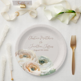 Prato De Papel Ranúnculo Romântico de Pêssego em Marfim