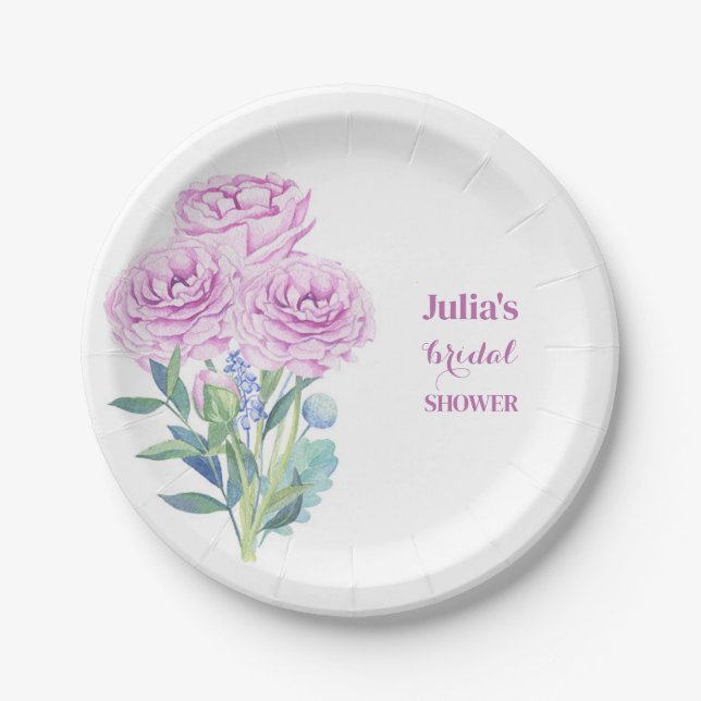 Prato De Papel Ranunculus & Anemones Chá de Noiva Personalizado (Frente)