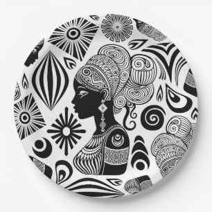 Prato De Papel Rapariga africana Retrato Tribal Tatuagem