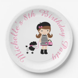 Prato De Papel Rapariga de Brunette Torre Eiffel de Paris