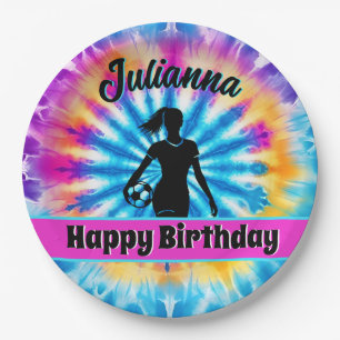 Prato De Papel Rapariga de Futebol Personalizada Tie Dye Rainbow 