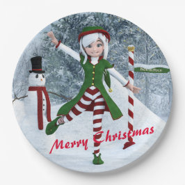 Prato De Papel Rapariga de Natal numa Floresta de inverno