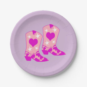 Prato De Papel Rapariga Rosa Moderna, Cowgirl Ocidental Boots Lil