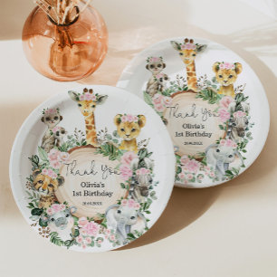 Prato De Papel Rapariga Selva Safari Animais Selvagens Favor de A