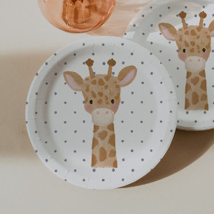 Prato De Papel Rapaz Selvagem Safari Girafa Azul Bolinhas