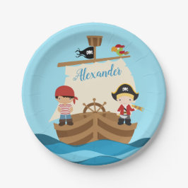 Prato De Papel Rapazes Piratas Bonitos e Um Nome Personalizado De