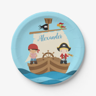 Prato De Papel Rapazes Piratas Bonitos e Um Nome Personalizado De