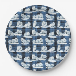 Prato De Papel Raposa Árctica Padrões de Xadrez de Tartan no inve