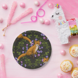 Prato De Papel Raposa, flores e marivas, verdes, laranja e viole