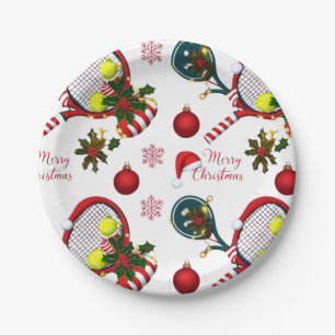 Prato De Papel Raquetas Festivas e Bola tênis de Natal