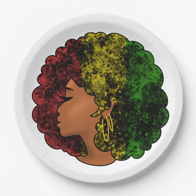 Prato De Papel Rasta negra mulher a verde-vermelha (Frente)
