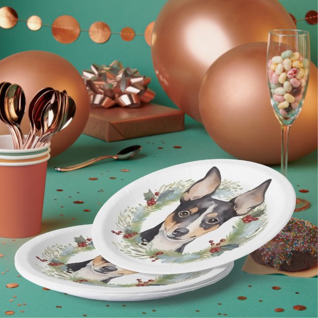 Prato De Papel Rat Terrier Christmas Wreath Festivo Pup (Múltiplo)
