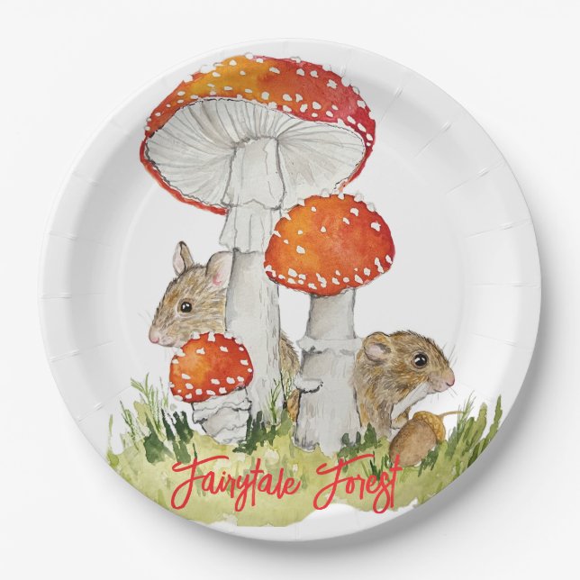Prato De Papel Ratos florestais e cogumelos (Frente)