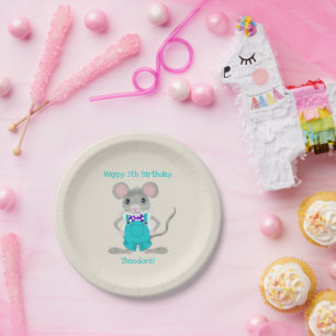 Prato De Papel Ratozinho de aniversário personalizado fofo e eleg