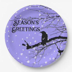 Prato De Papel Raven Snow Winter Seasons Saudações