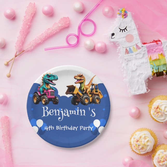 Prato De Papel Rawr T-Rex - Balão de caminhão de dinossauro Rawr (Festa)