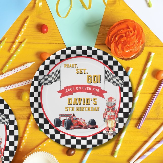 Prato De Papel Ready Set Go Race On Boy Birthday (Criador carregado)