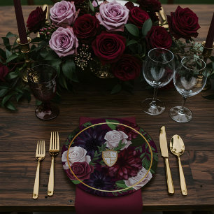 Prato De Papel Real Muse Medieval Fantasy Crest & Floral Weding