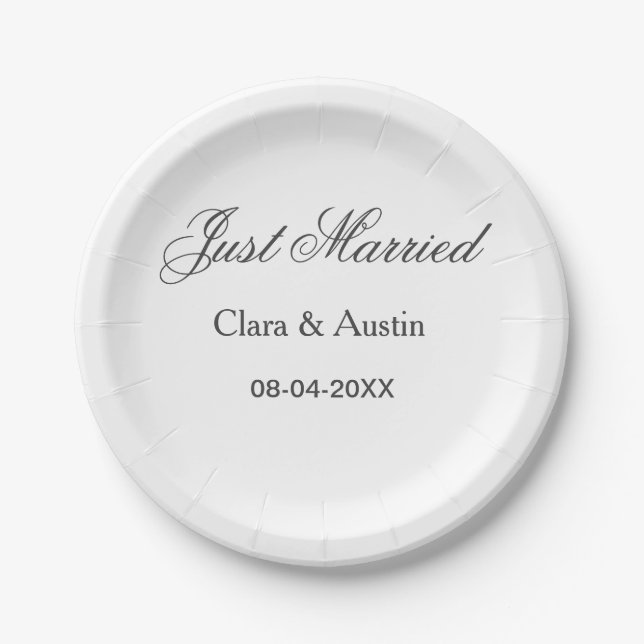Prato De Papel Recém-casados adicionar nome do casal data ano sim (Frente)