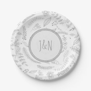 Prato De Papel Recepção de Casamento Rústico com Folhas Florais P