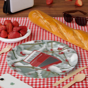 Prato De Papel Red Accordion - Berries na Neve,