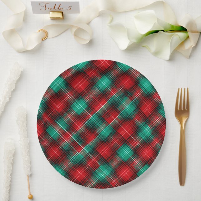 Prato De Papel Red and green holiday plaid (Casamento)