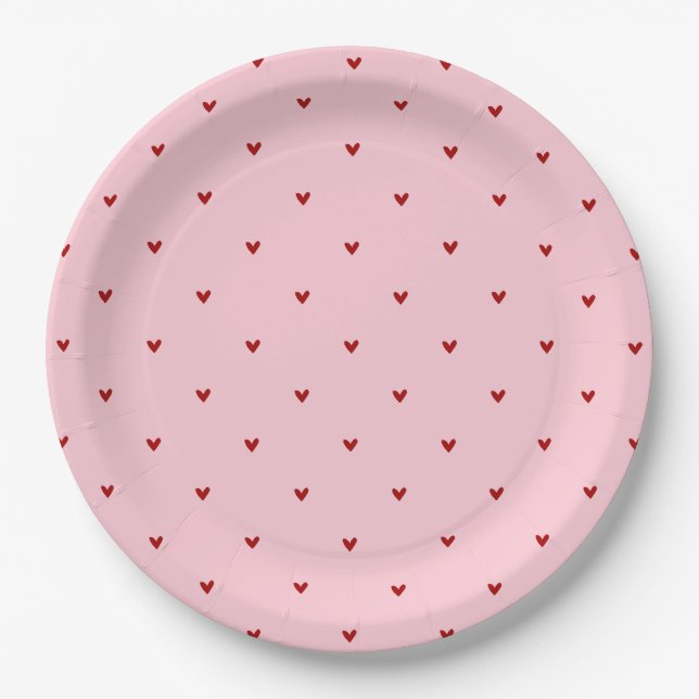 Prato De Papel Red and Pink Hearts Pattern Valentine's Day (Frente)
