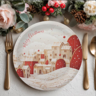 Prato De Papel Red and White Festive Christmas Paper Plate