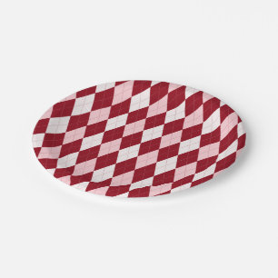 Prato De Papel Red Argyle Crimson Cor-de-rosa Pequeno Forma de Di