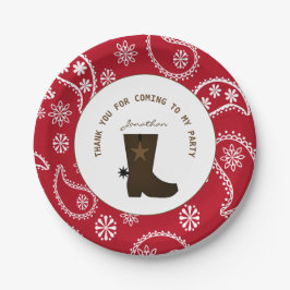 Prato De Papel Red Bandana Cowboy Boot Personalizado Aniversário