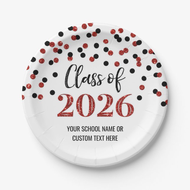 Prato De Papel Red Black Confetti Graduation 2026 (Frente)