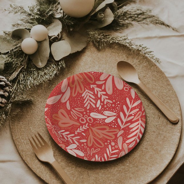 Prato De Papel Red Bramble | Placas Botânicas Festivas (Red Bramble | Festive botanical holiday party paper plates)