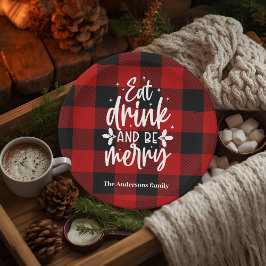 Prato De Papel Red Buffalo Plaid “Eat, Drink & Be Merry” 
