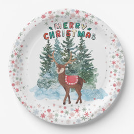 Prato De Papel Red E Green Felry Reindeer De Natal