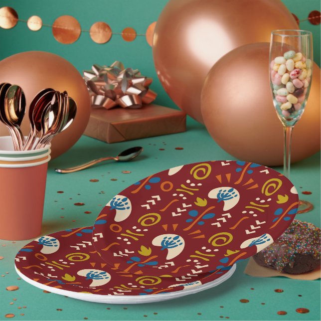 Prato De Papel Red Ethnic Summer Boho Floral Pattern (Múltiplo)