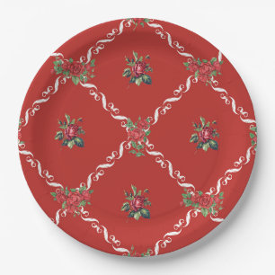 Prato De Papel Red Floral e Lattice Sweet Namorados
