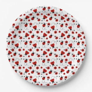 Prato De Papel Red Floral Ladybugs