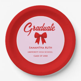 Prato De Papel Red Gingham Bow Graduation Party