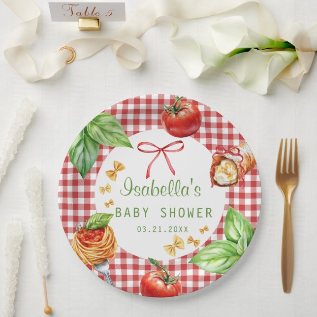 Prato De Papel Red Gingham Italy Holi Cannoli Baby Shower (Casamento)