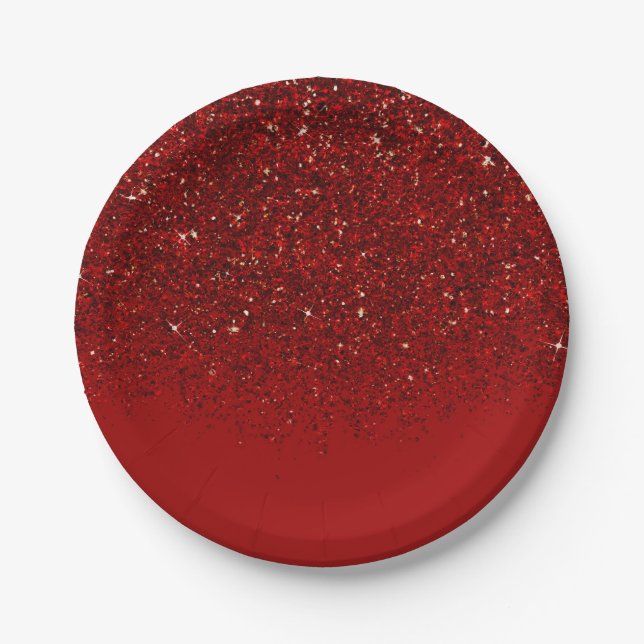 Prato De Papel Red Glitter Glam Sparkle Elegante Chic Party (Frente)