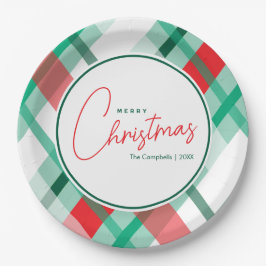 Prato De Papel Red Green Mint Christmas Plaid Paper Plate