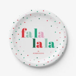 Prato De Papel Red Green Pink Fa La La La Christmas Paper Plate