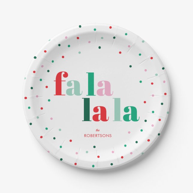 Prato De Papel Red Green Pink Fa La La La Christmas Paper Plate (Frente)
