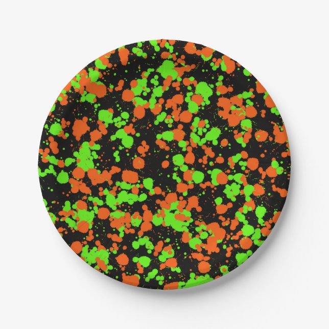 Prato De Papel Red Green Santa Hat Splattered Paint  (Frente)